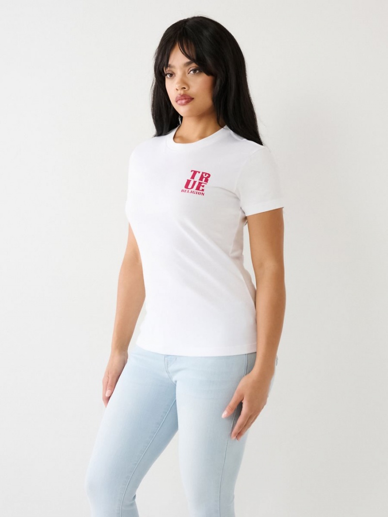 White True Religion Logo T Shirts | 4657-XVWBK