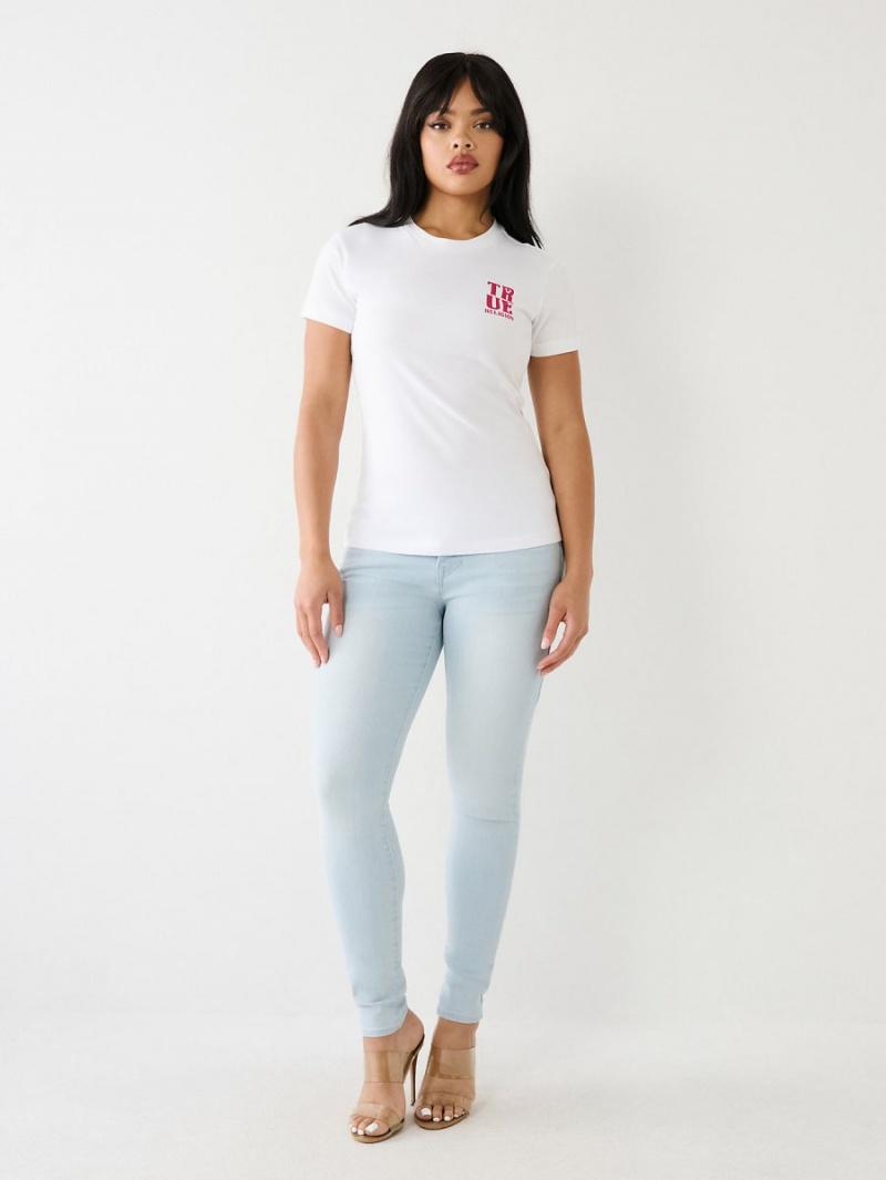 White True Religion Logo T Shirts | 4657-XVWBK