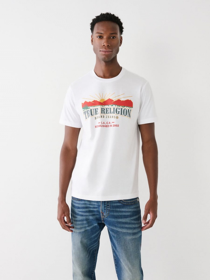 White True Religion Logo T Shirts | 5460-NFHQG