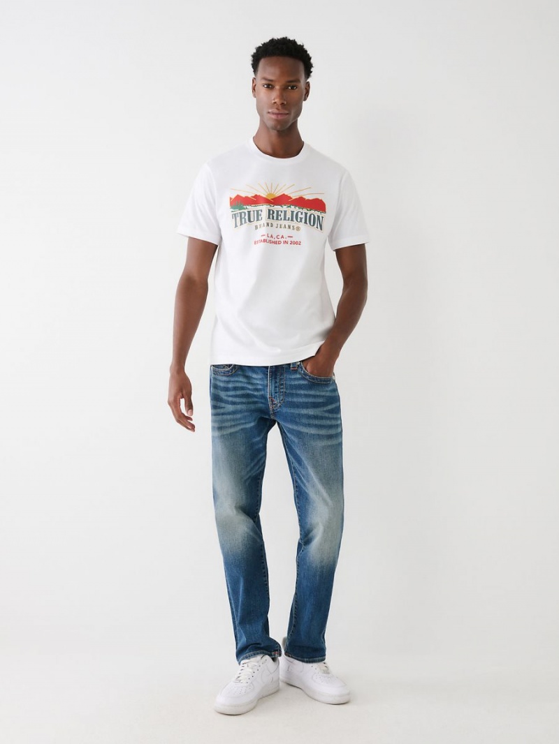 White True Religion Logo T Shirts | 5460-NFHQG