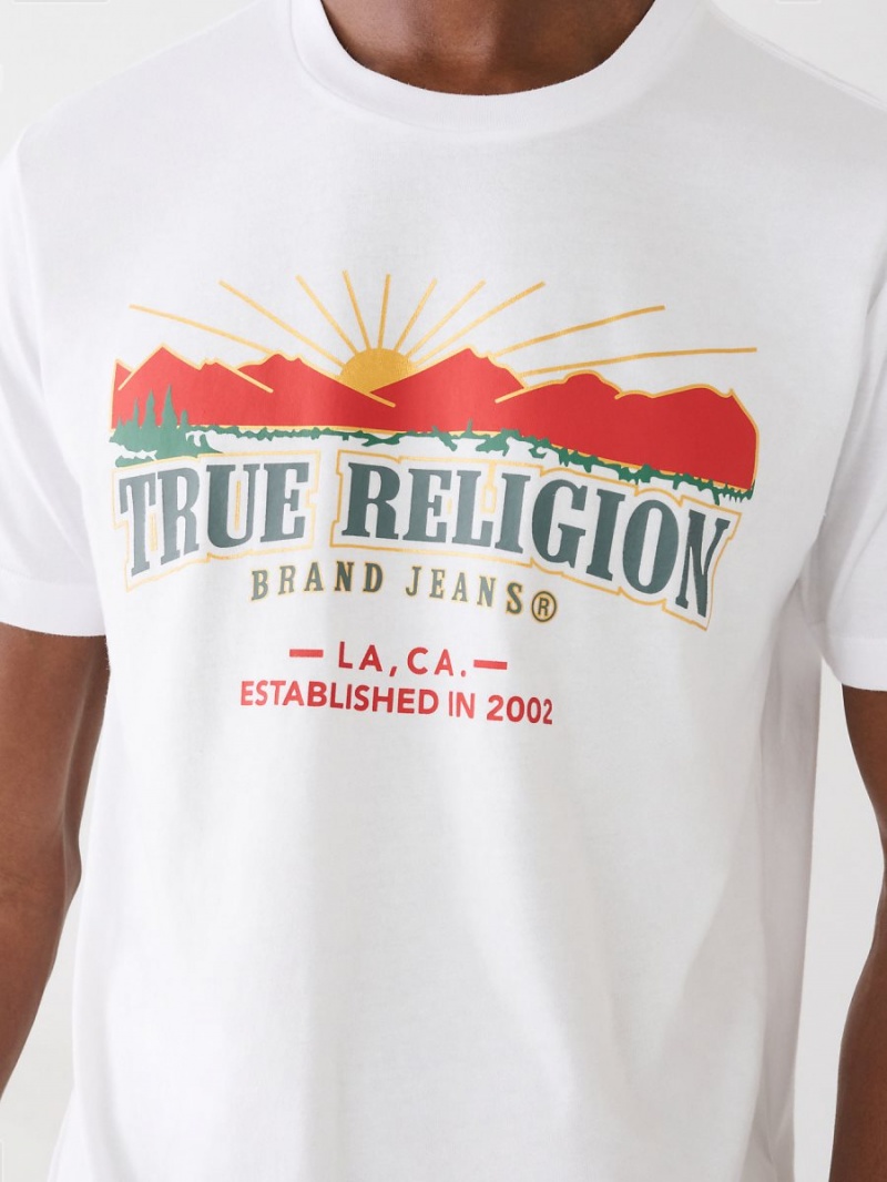 White True Religion Logo T Shirts | 5460-NFHQG