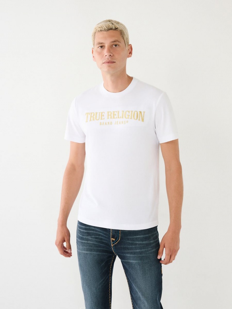 White True Religion Logo T Shirts | 6391-DSJAQ