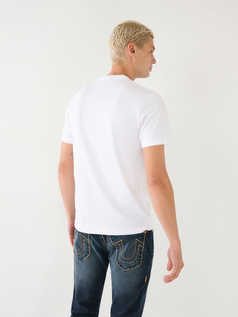 White True Religion Logo T Shirts | 6391-DSJAQ