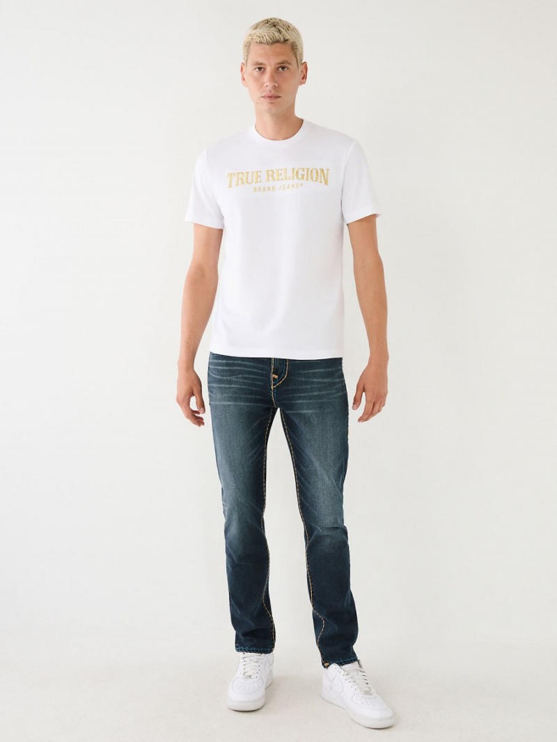 White True Religion Logo T Shirts | 6391-DSJAQ