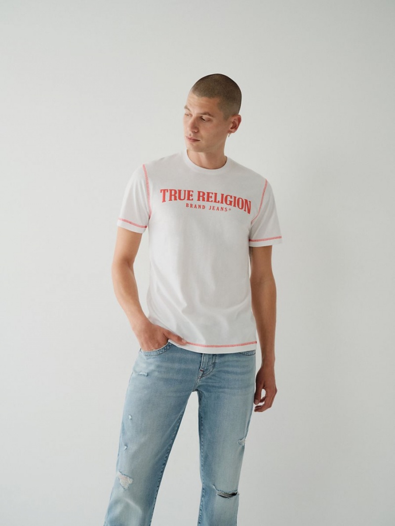 White True Religion Logo T Shirts | 6794-VEDGI