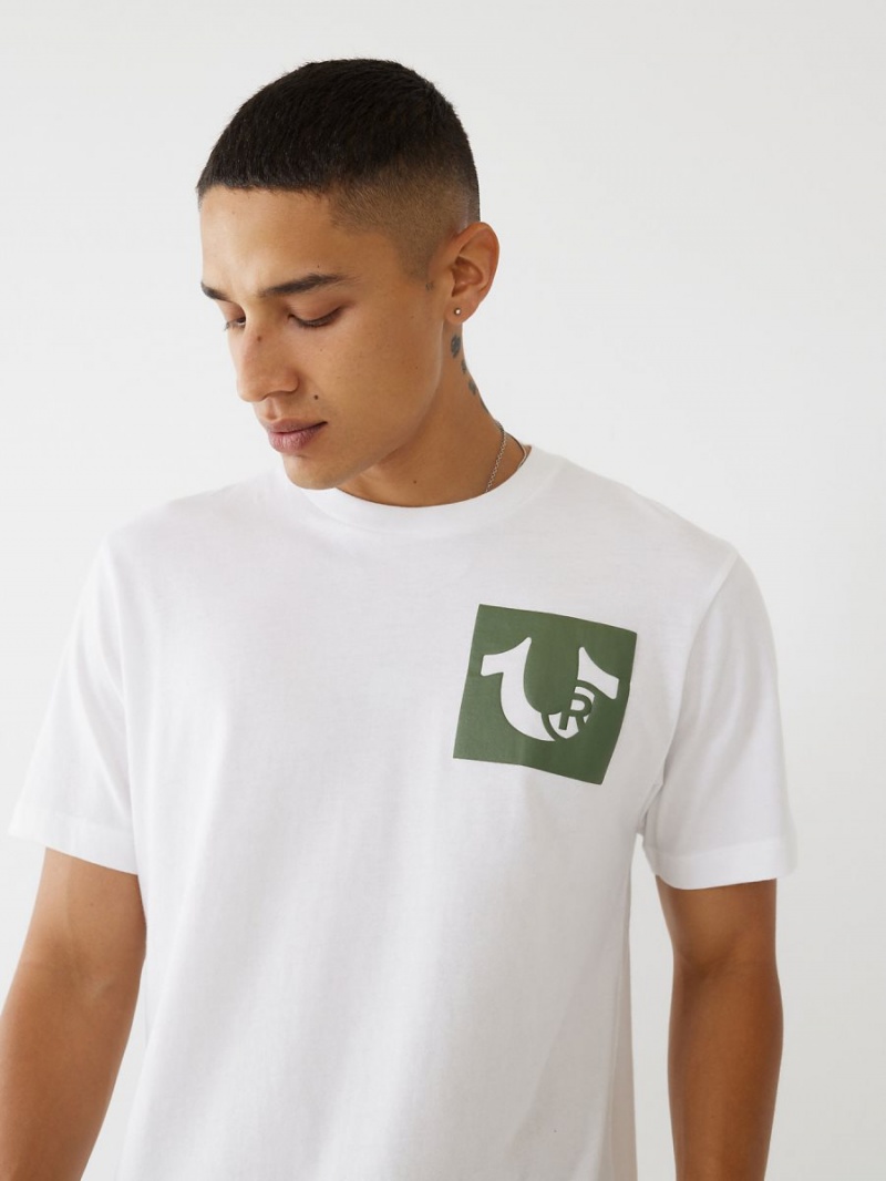 White True Religion Logo T Shirts | 6908-EHNPC