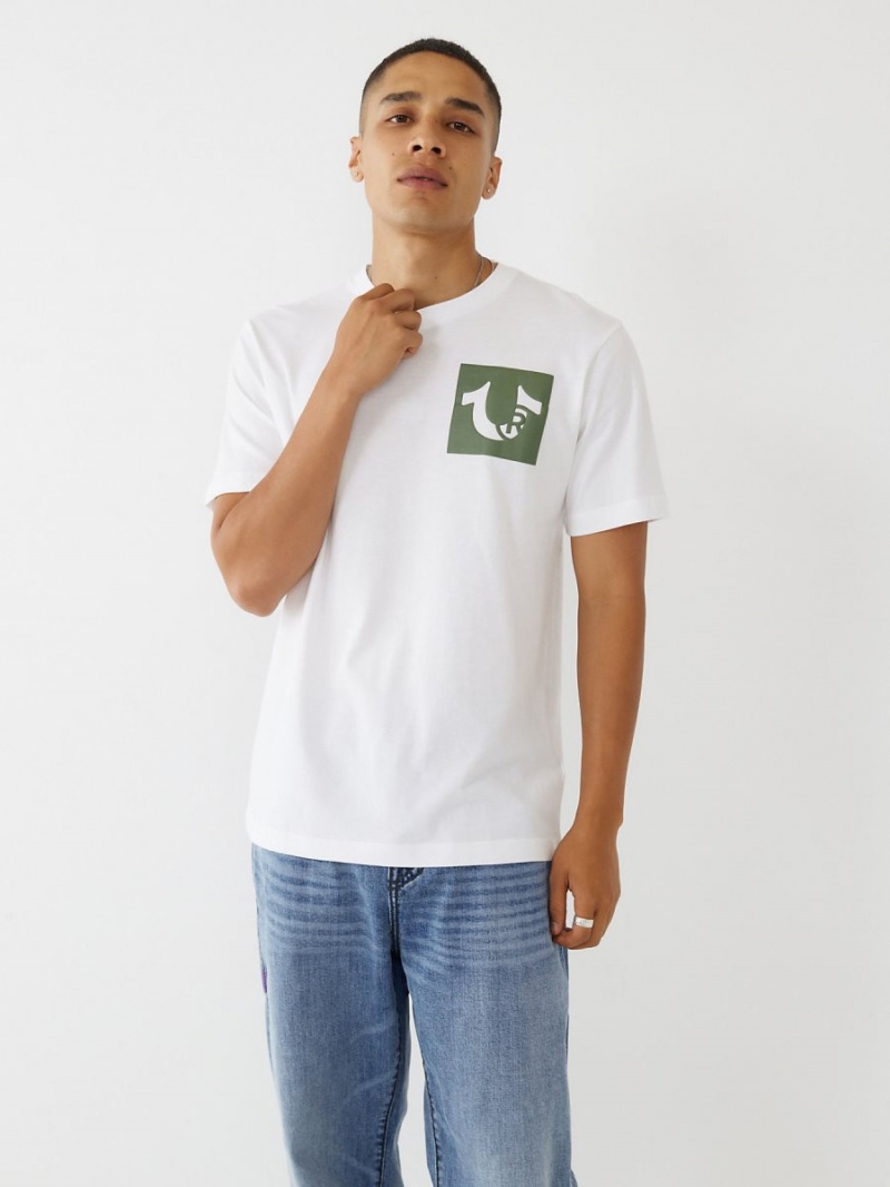 White True Religion Logo T Shirts | 6908-EHNPC