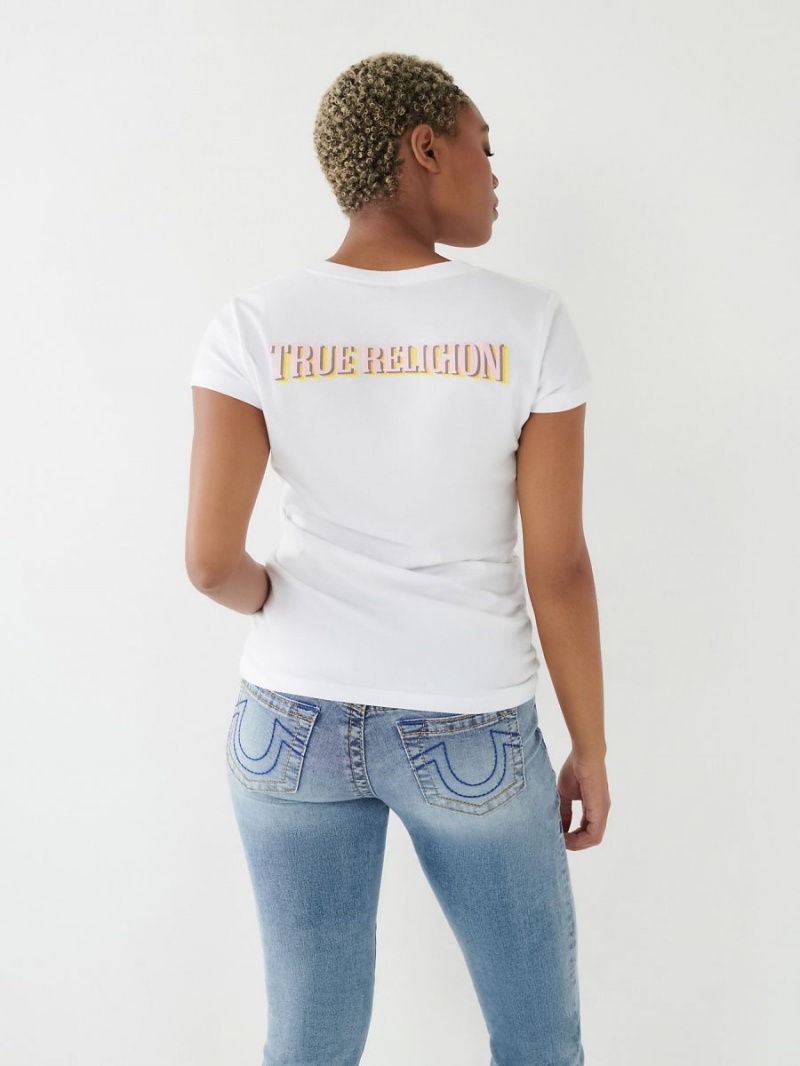 White True Religion Logo V T Shirts | 4591-CSOTQ