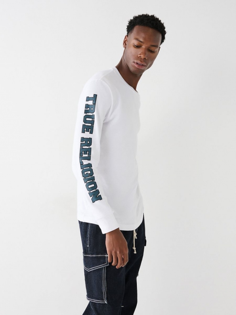 White True Religion Long Sleeve Logo T Shirts | 7329-LRPHU