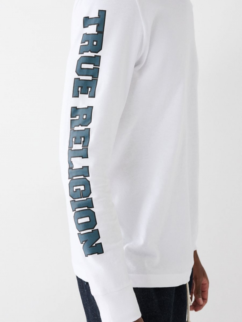 White True Religion Long Sleeve Logo T Shirts | 7329-LRPHU