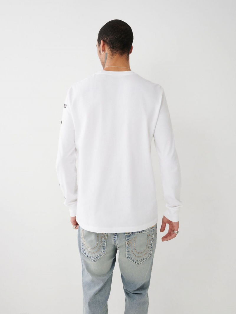 White True Religion Long Sleeve Logo Tour T Shirts | 9023-YBAZG