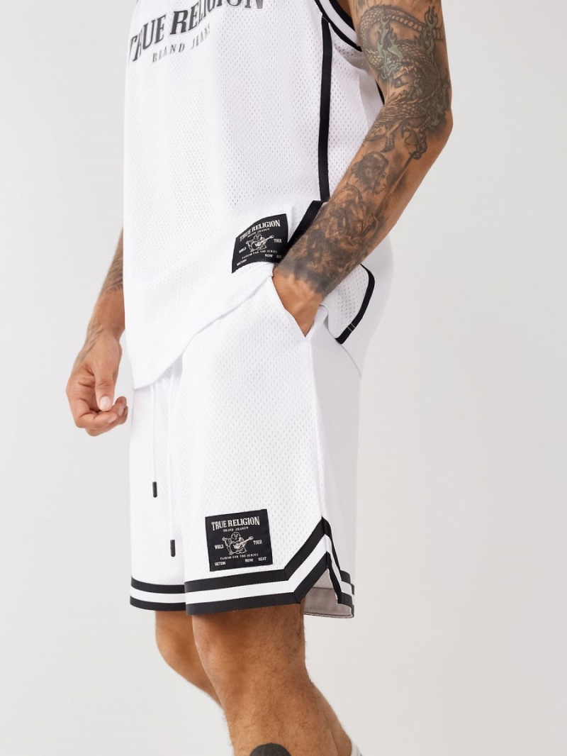 White True Religion Mesh Logo Shorts | 3824-IHPYR