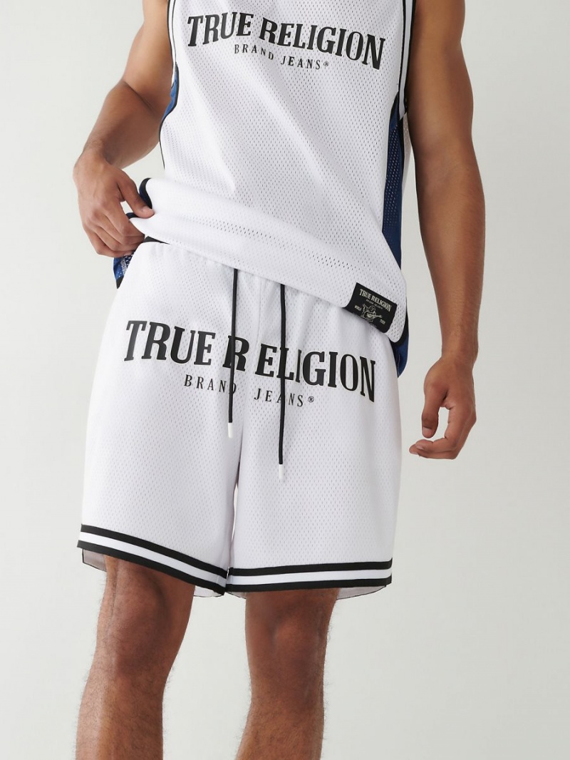 White True Religion Mesh Logo Shorts | 5817-TGPHW