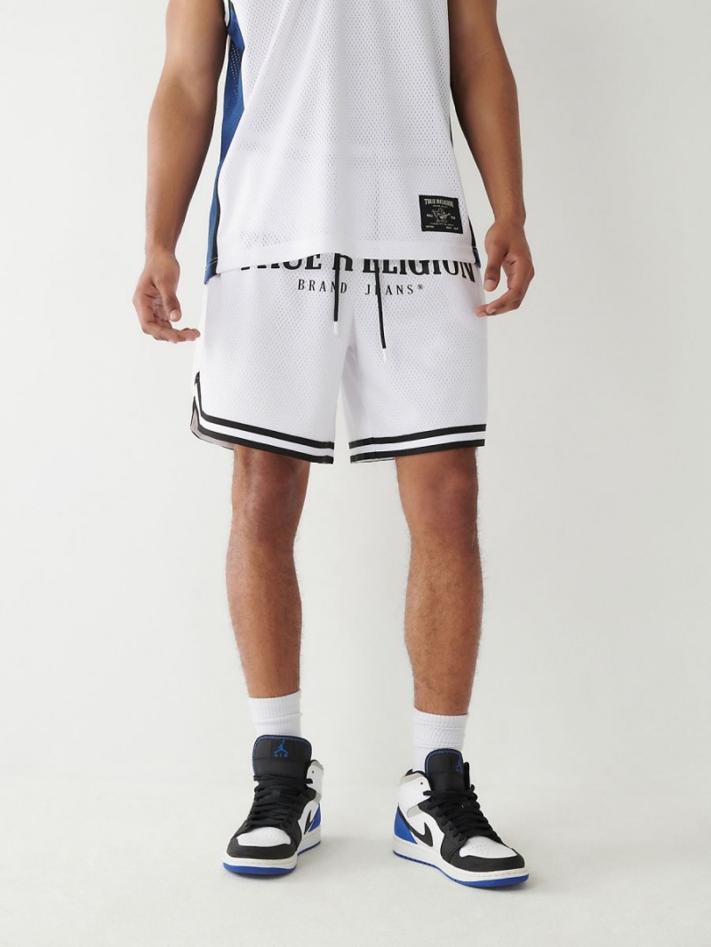 White True Religion Mesh Logo Shorts | 5817-TGPHW