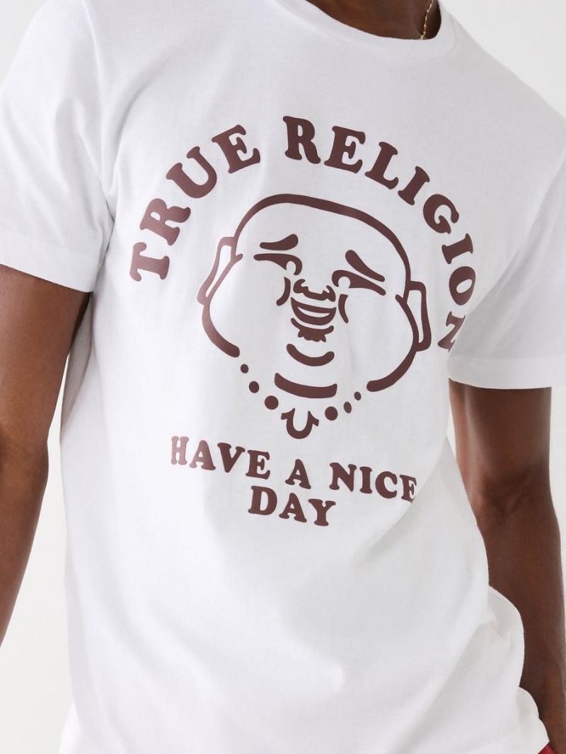 White True Religion Nice Day T Shirts | 7932-GQVCK