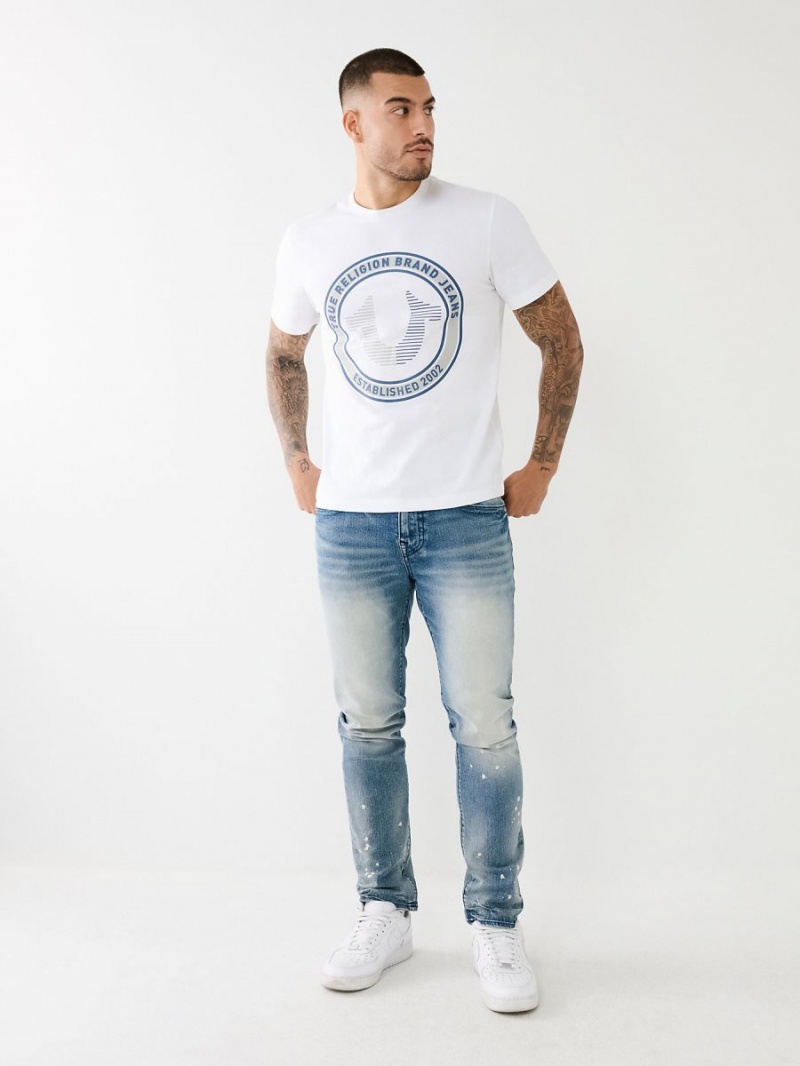 White True Religion Strike Horseshoe Logo T Shirts | 7604-SVHOW