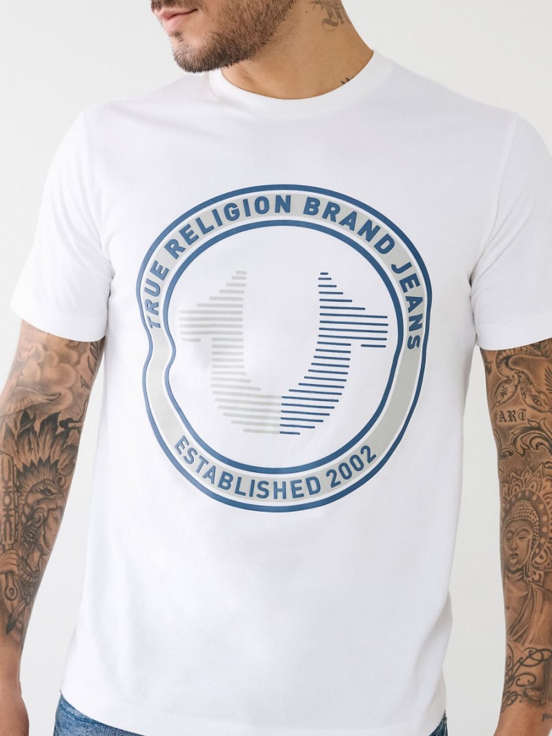 White True Religion Strike Horseshoe Logo T Shirts | 7604-SVHOW