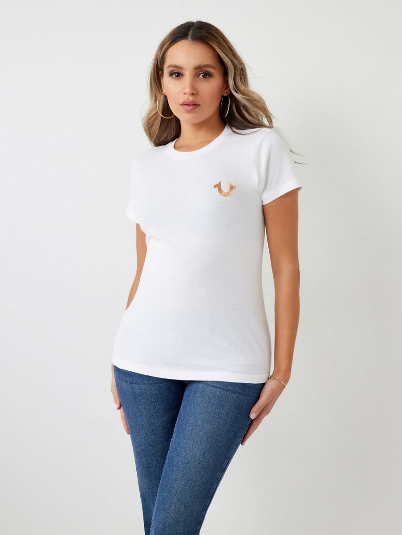 White True Religion Stud Location Graphic T Shirts | 6475-UIYSH