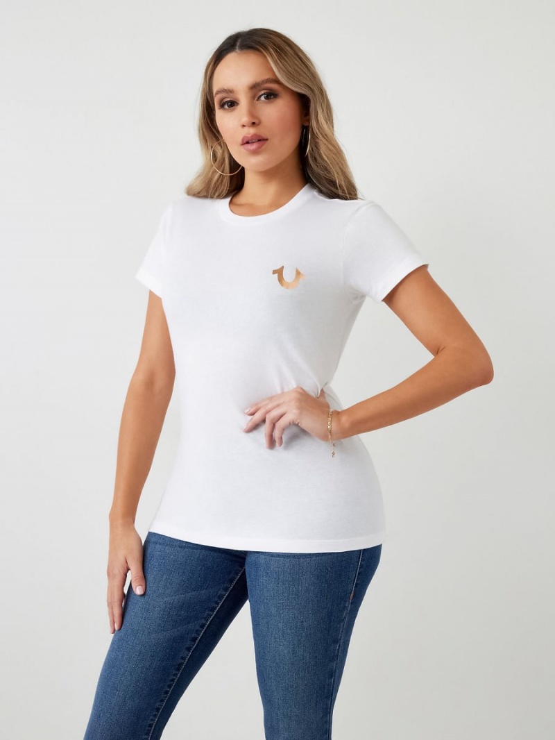 White True Religion Stud Location Graphic T Shirts | 6475-UIYSH