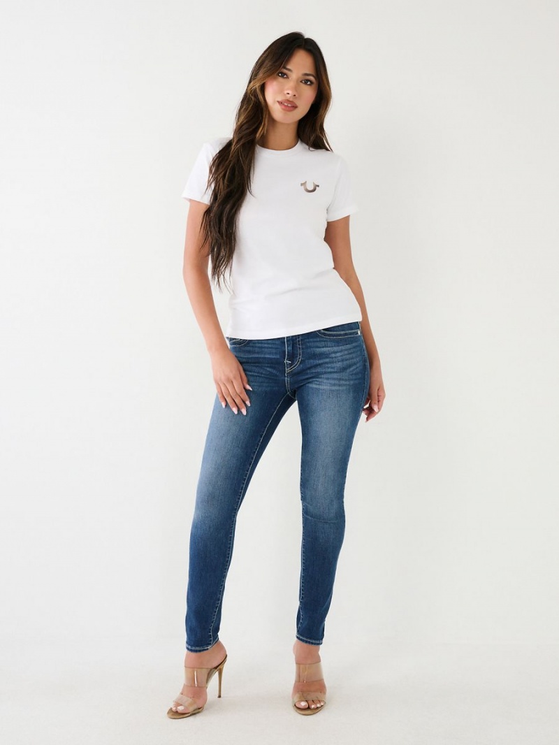 White True Religion Studded Logo T Shirts | 6081-HDNWL