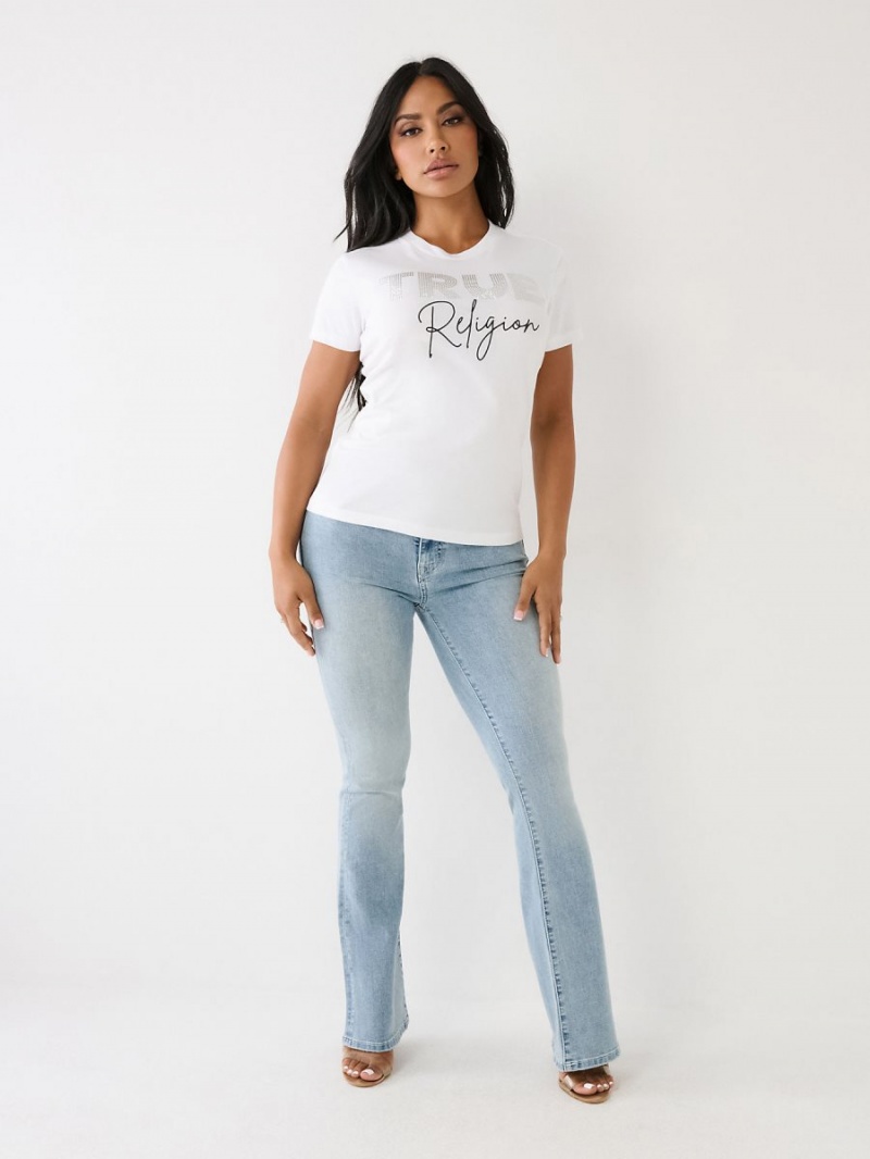 White True Religion Studded Logo T Shirts | 4803-OHRLV