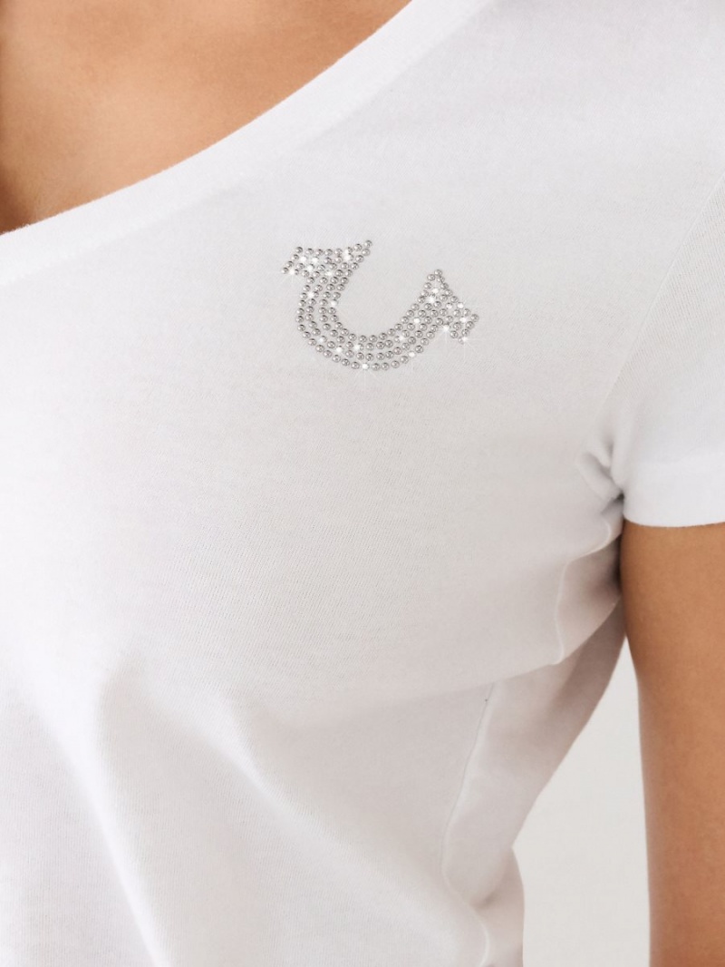 White True Religion Studded Logo V T Shirts | 7459-VICKS