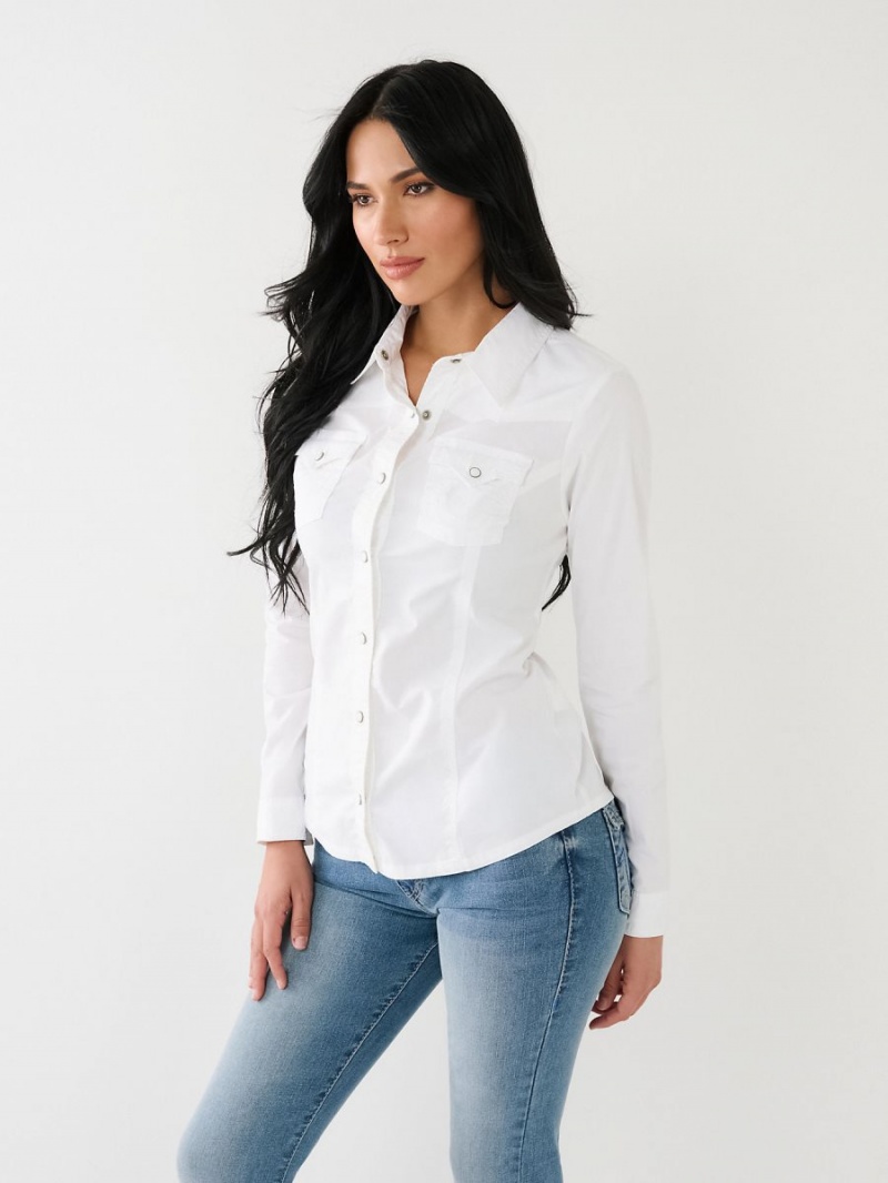 White True Religion Western Poplin Shirts | 5174-GOULZ