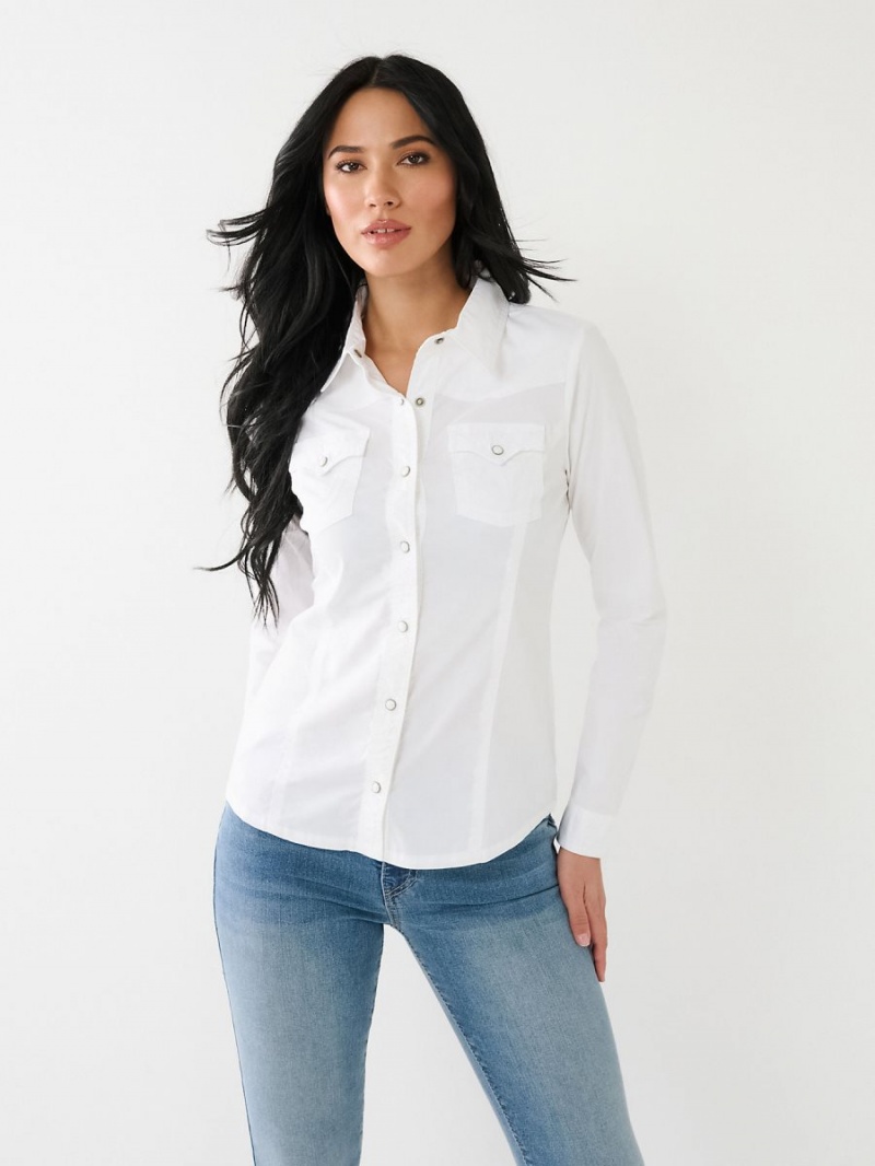 White True Religion Western Poplin Shirts | 5174-GOULZ