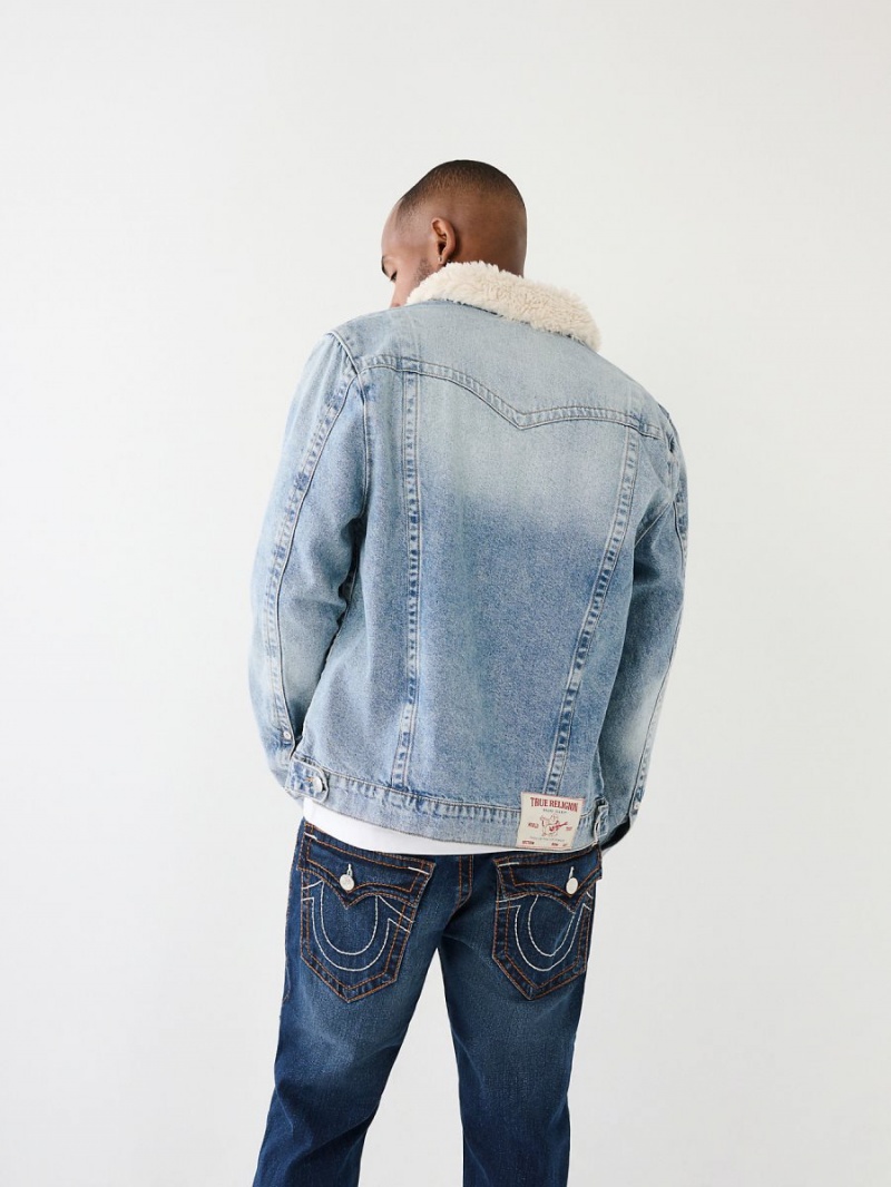 Wild Bill Blue True Religion Faux Shearling Jimmy Denim Jacket | 2681-YKDSZ