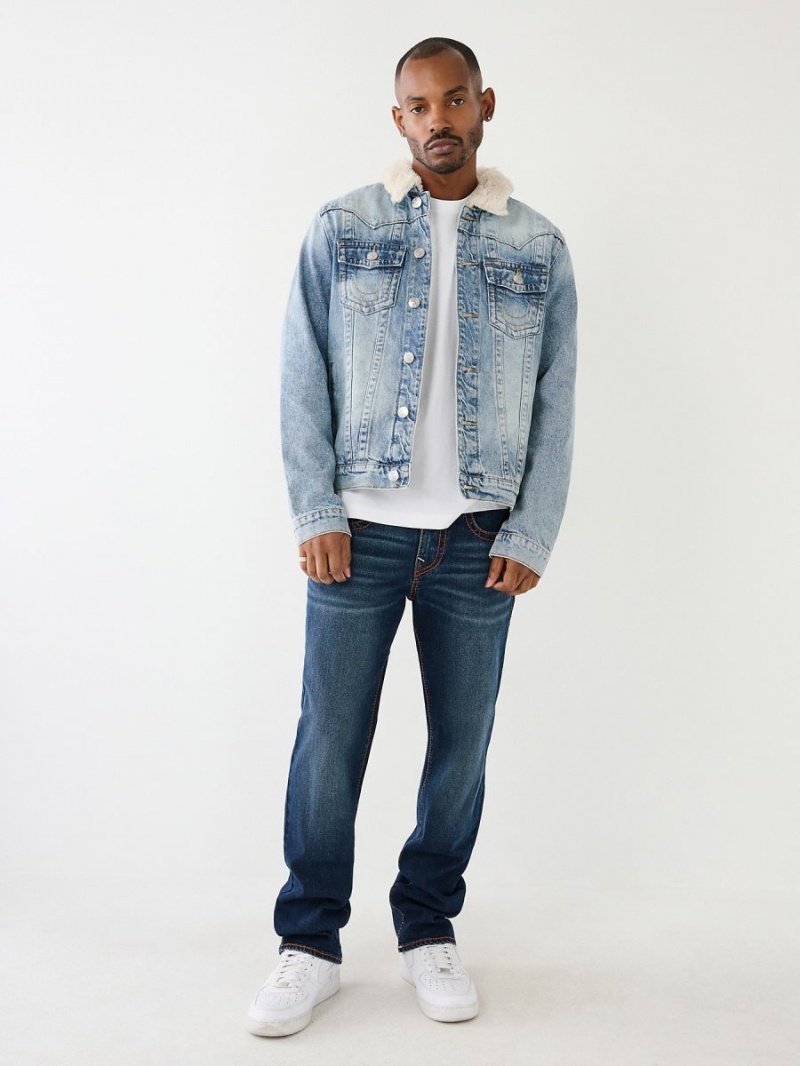 Wild Bill Blue True Religion Faux Shearling Jimmy Denim Jacket | 2681-YKDSZ