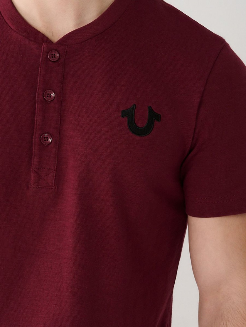 Wine True Religion Henley T Shirts | 0621-ATVRC