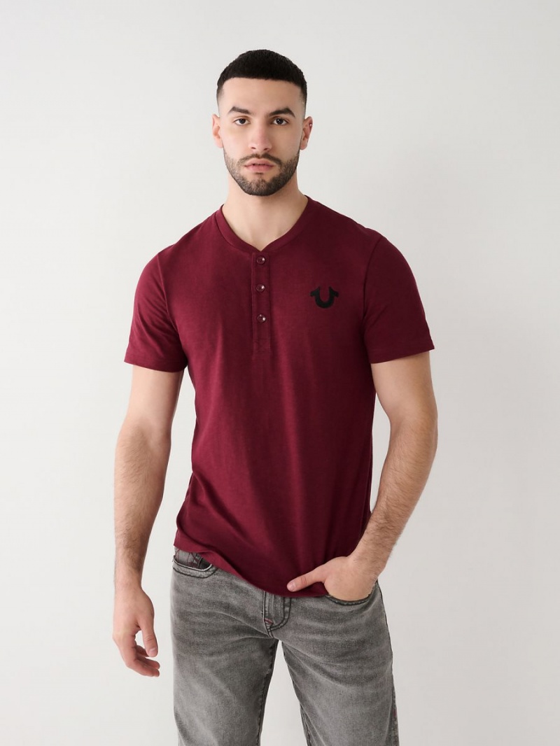 Wine True Religion Henley T Shirts | 0621-ATVRC