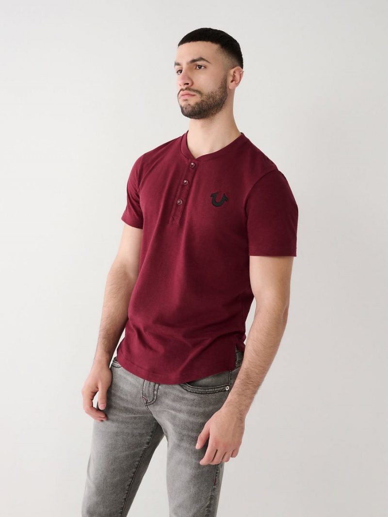 Wine True Religion Henley T Shirts | 0621-ATVRC