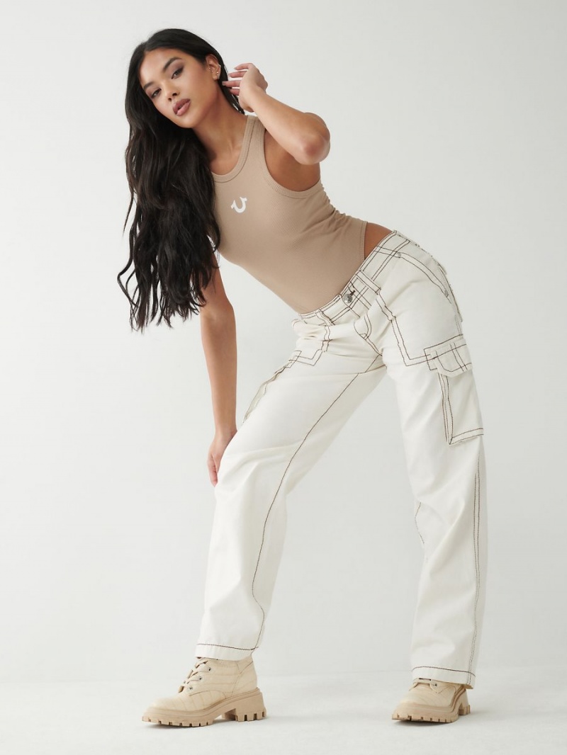 Winter White True Religion Big T Cargo Pants | 6019-VOGZK