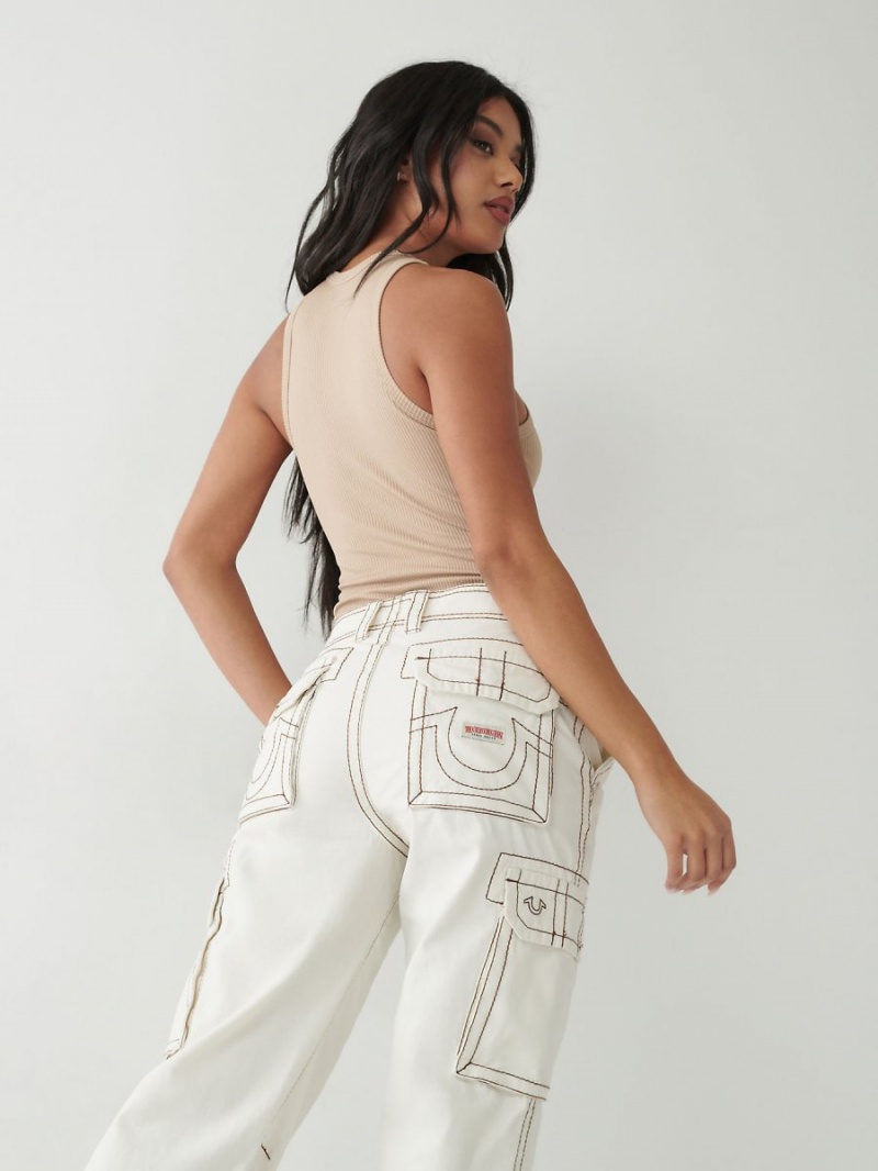 Winter White True Religion Big T Cargo Pants | 6019-VOGZK