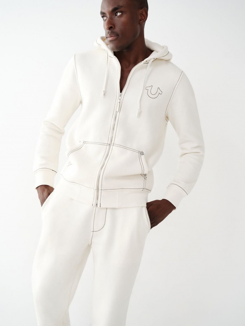 Winter White True Religion Big T Zip Hoodie | 9437-SFREP