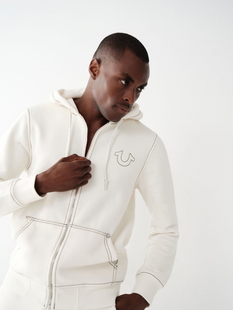 Winter White True Religion Big T Zip Hoodie | 9437-SFREP