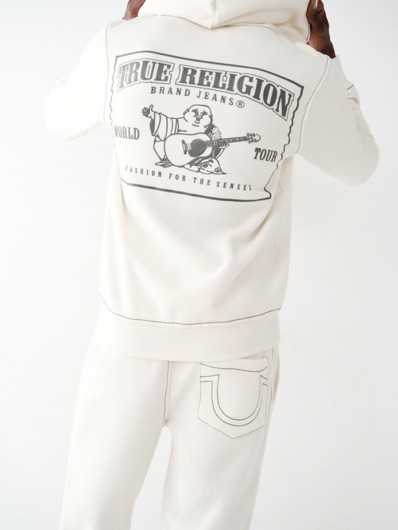 Winter White True Religion Big T Zip Hoodie | 9437-SFREP