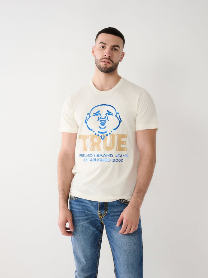 Winter White True Religion Buddha Logo T Shirts | 7218-EFIXP