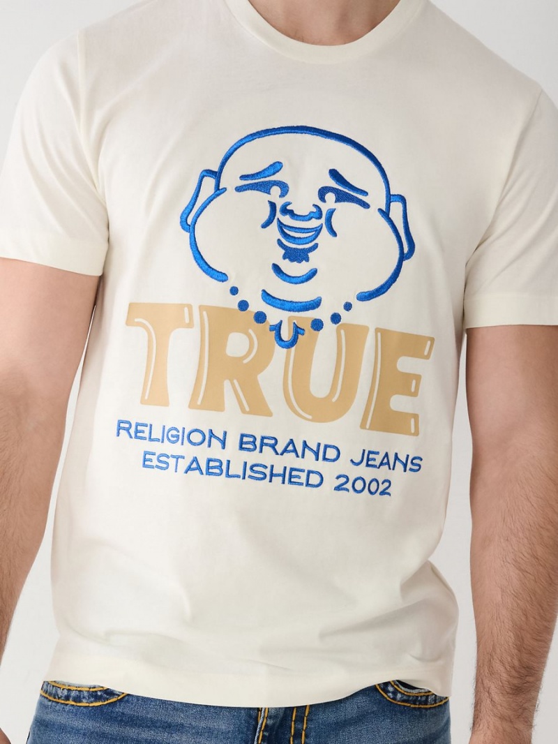 Winter White True Religion Buddha Logo T Shirts | 7218-EFIXP