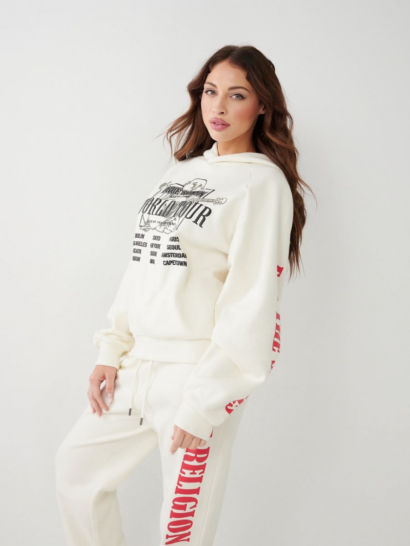 Winter White True Religion Buddha Relaxed Hoodie | 9624-TEBCZ