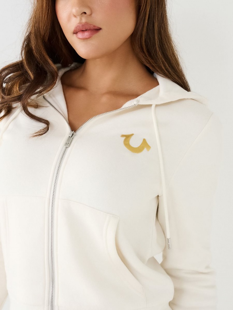 Winter White True Religion Buddha Zip Hoodie | 4285-FMINX