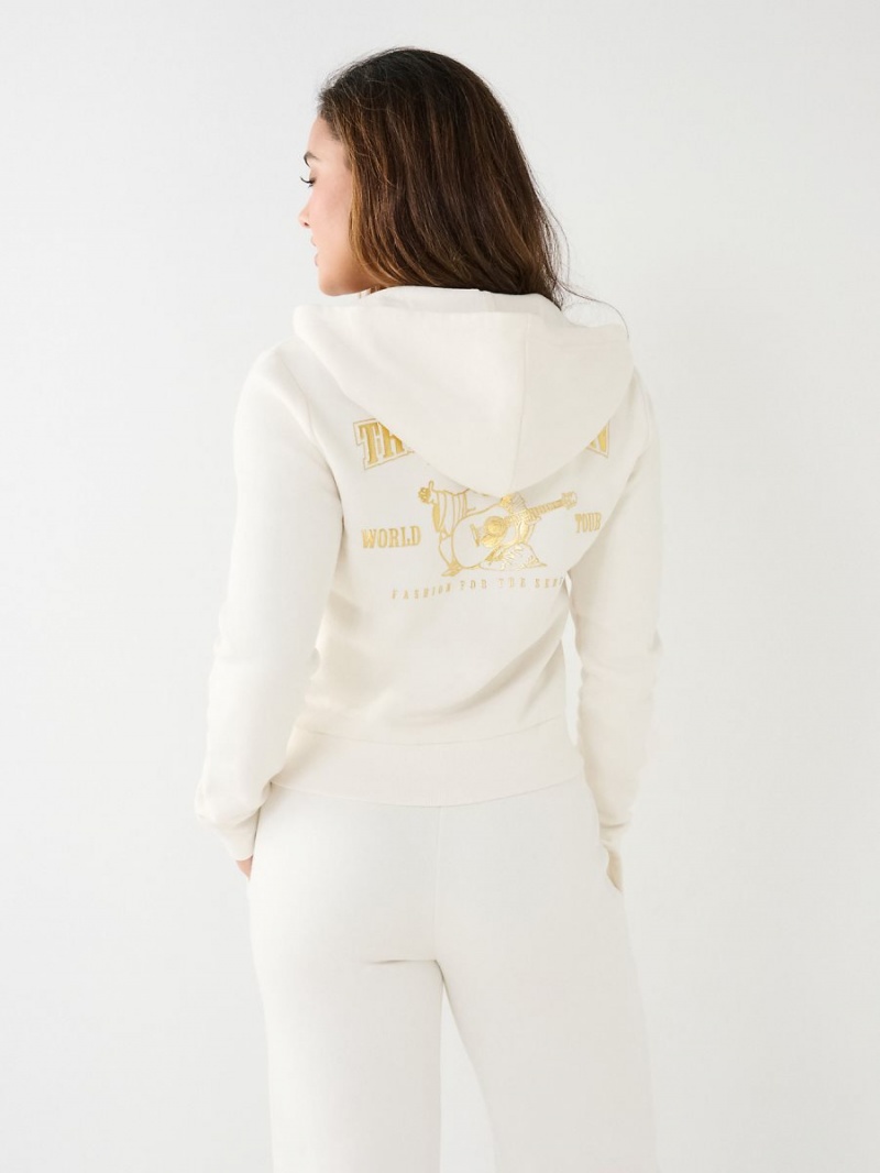 Winter White True Religion Buddha Zip Hoodie | 4285-FMINX