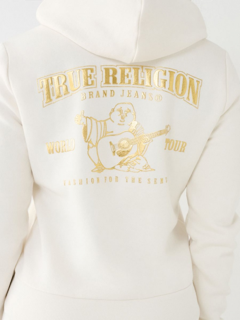 Winter White True Religion Buddha Zip Hoodie | 4285-FMINX