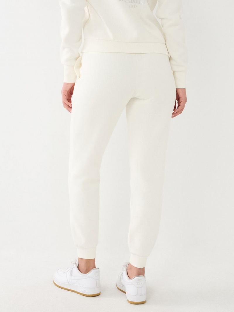 Winter White True Religion Crystal Horseshoe Mid Rise Jogger | 5146-TEFDA