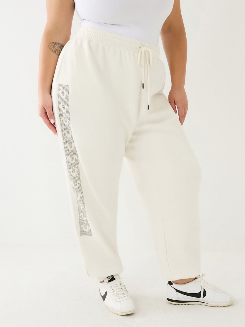 Winter White True Religion Crystal Horseshoe Box High Rise Boyfriend Jogger | 5710-BGIZF