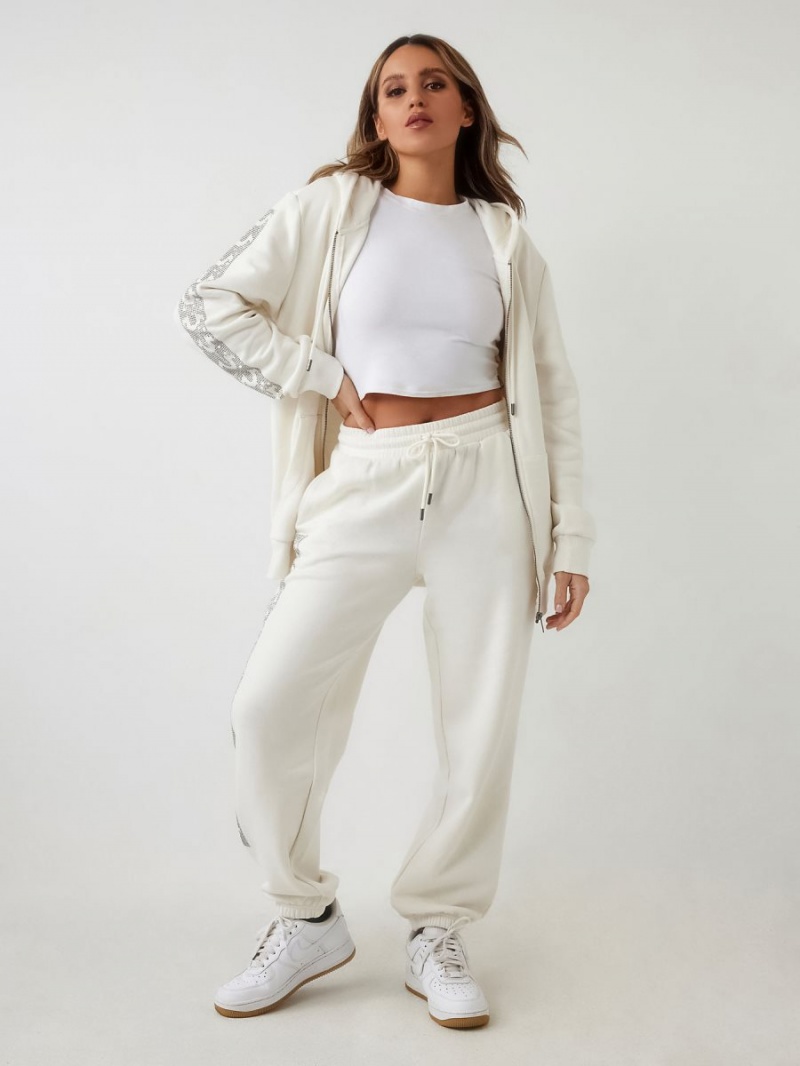 Winter White True Religion Crystal Horseshoe Box High Rise Boyfriend Jogger | 5710-BGIZF