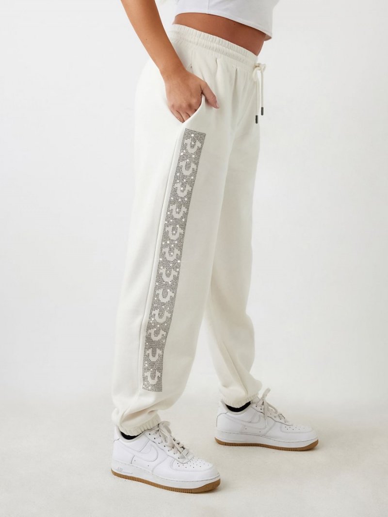 Winter White True Religion Crystal Horseshoe Box High Rise Boyfriend Jogger | 5710-BGIZF