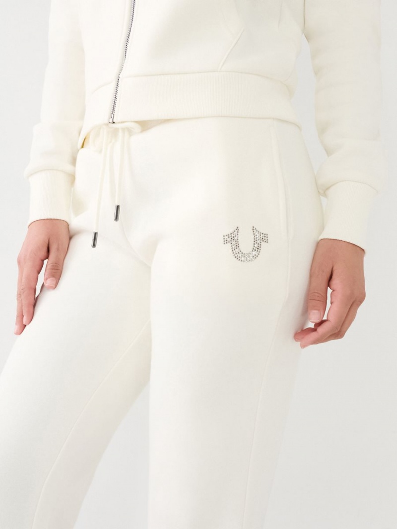 Winter White True Religion Crystal Horseshoe Mid Rise Jogger | 3204-HTJMC