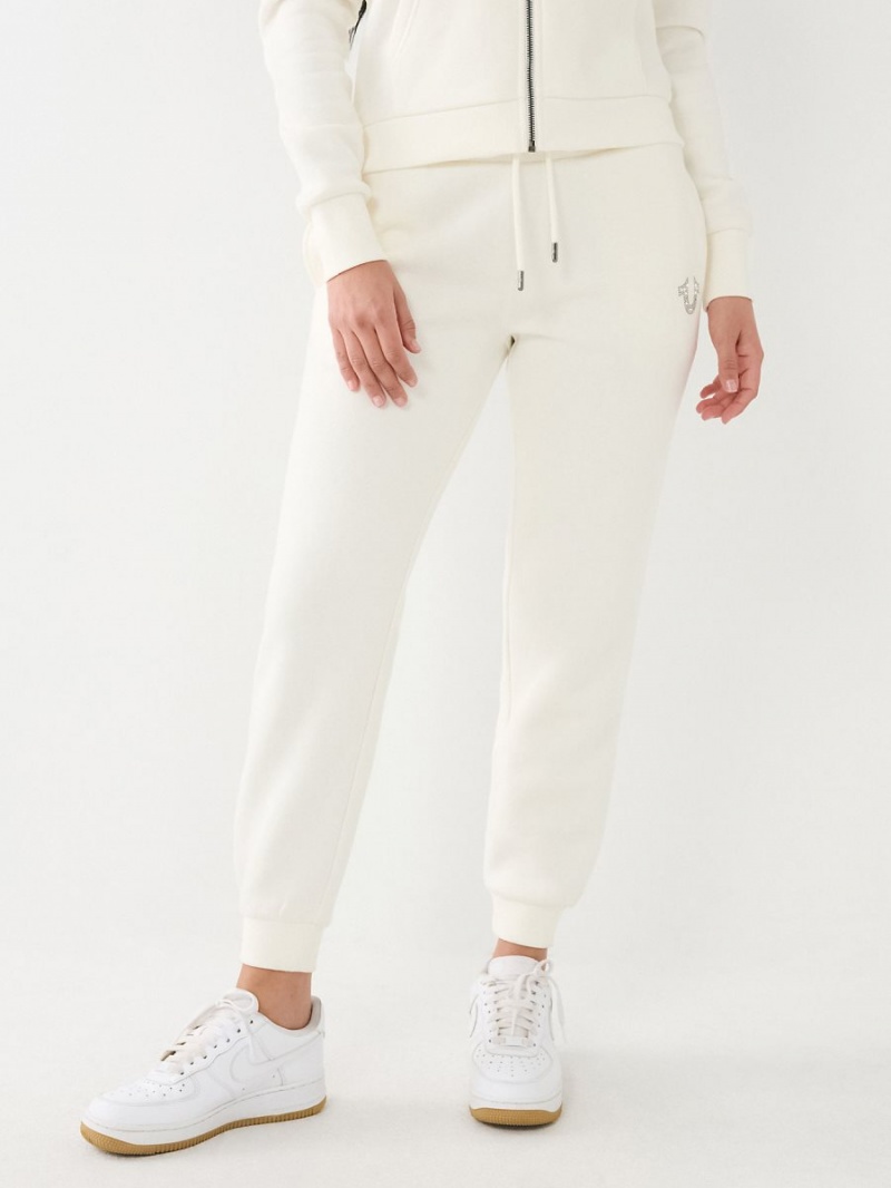 Winter White True Religion Crystal Horseshoe Mid Rise Jogger | 3204-HTJMC